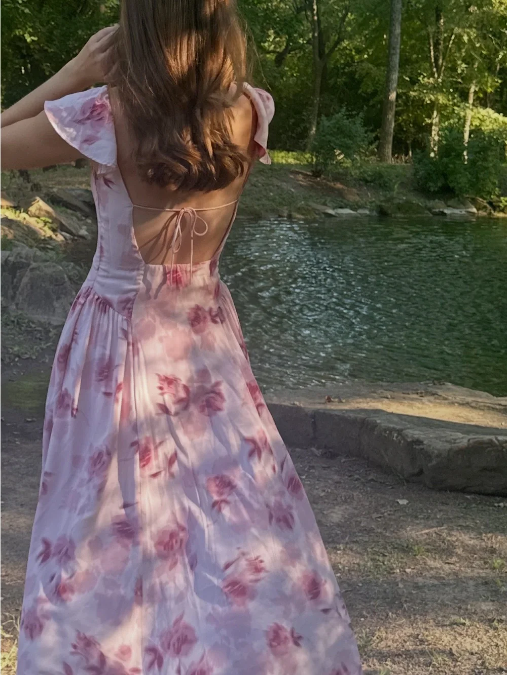 Abercrombie & Fitch Pink Floral Midi Dress SMALL Tall Cottagecore Wedding Guest